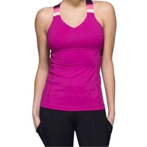 Lululemon Athletica Push Ur Limits Tank in Raspberry/Assorted Stripe Size 4